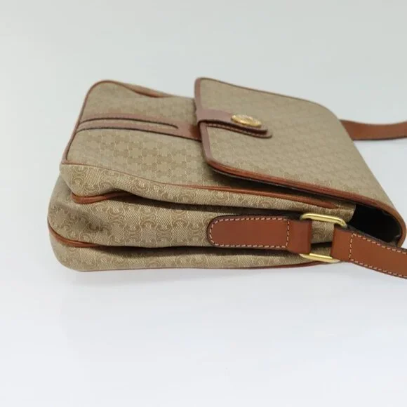 Authentic CELINE Macadam Canvas Shoulder Bag PVC Beige Gold